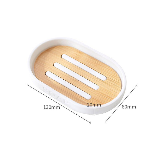 Portasapone bianco ovale con inserto bambù