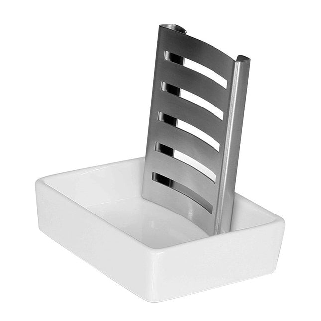 Portasapone quadrato ceramica e acciaio