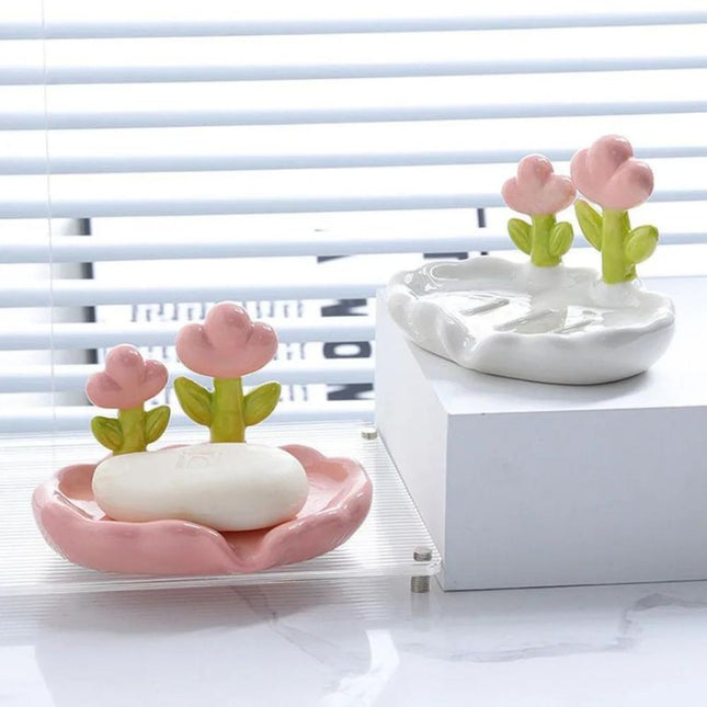 Portasapone in ceramica a forma di fiore