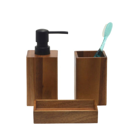 Dispenser sapone in legno di acacia.