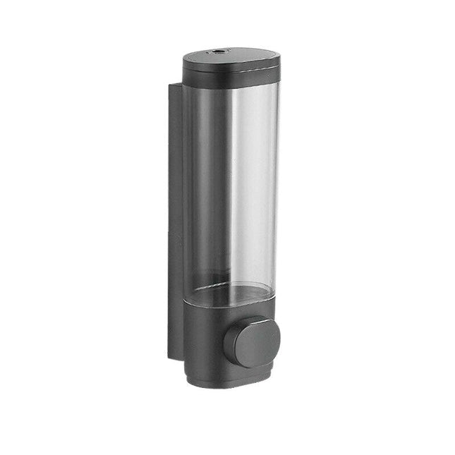Dispenser sapone da parete trasparente.