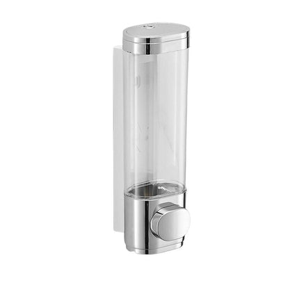 Dispenser sapone da parete trasparente.