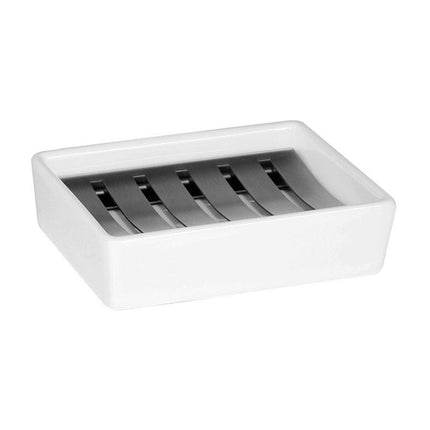 Portasapone quadrato ceramica e acciaio