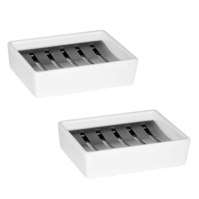 Portasapone quadrato ceramica e acciaio