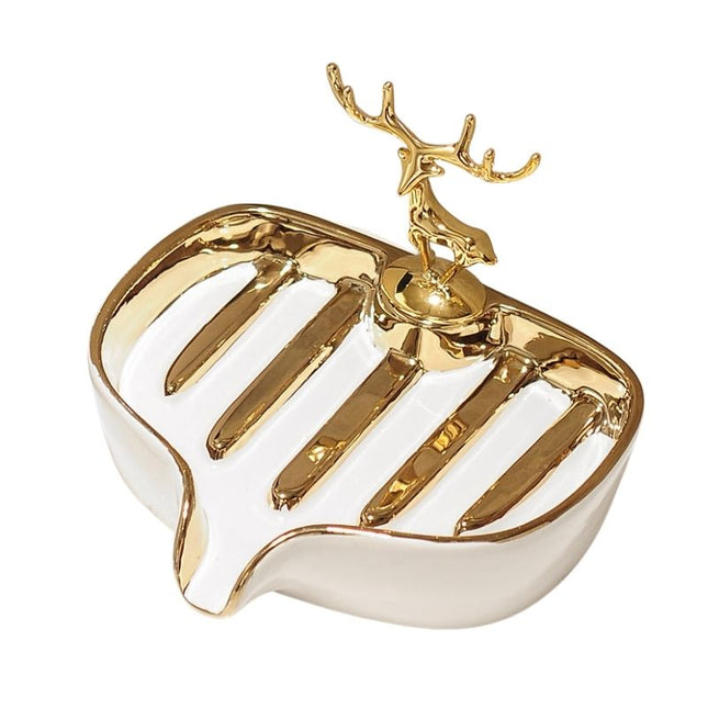 Portasapone decorativo cervo dorato ceramica