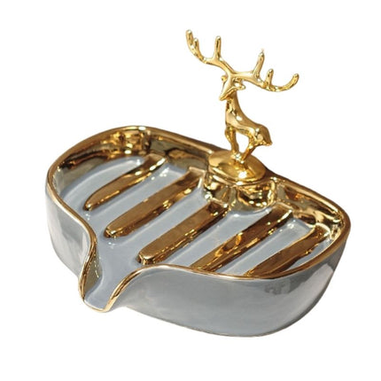 Portasapone decorativo cervo dorato ceramica