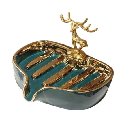 Portasapone decorativo cervo dorato ceramica