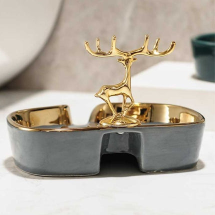 Portasapone decorativo cervo dorato ceramica