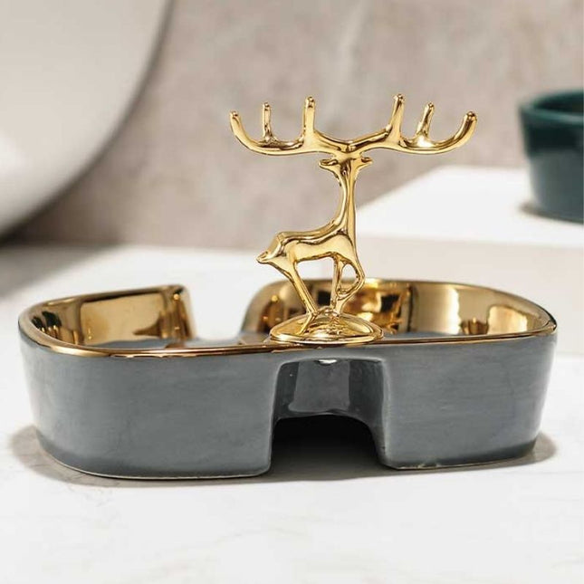 Portasapone decorativo cervo dorato ceramica