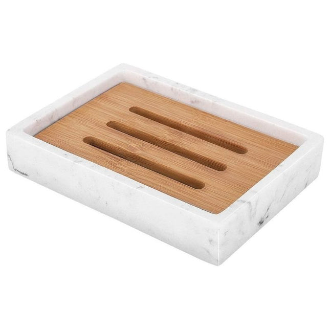 Portasapone effetto marmo con griglia bambù
