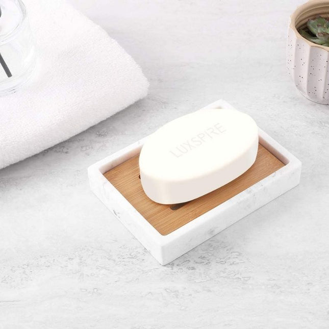 Portasapone effetto marmo con griglia bambù