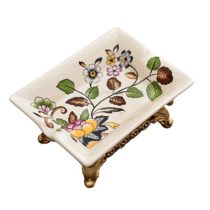 Portasapone vintage in ceramica floreale